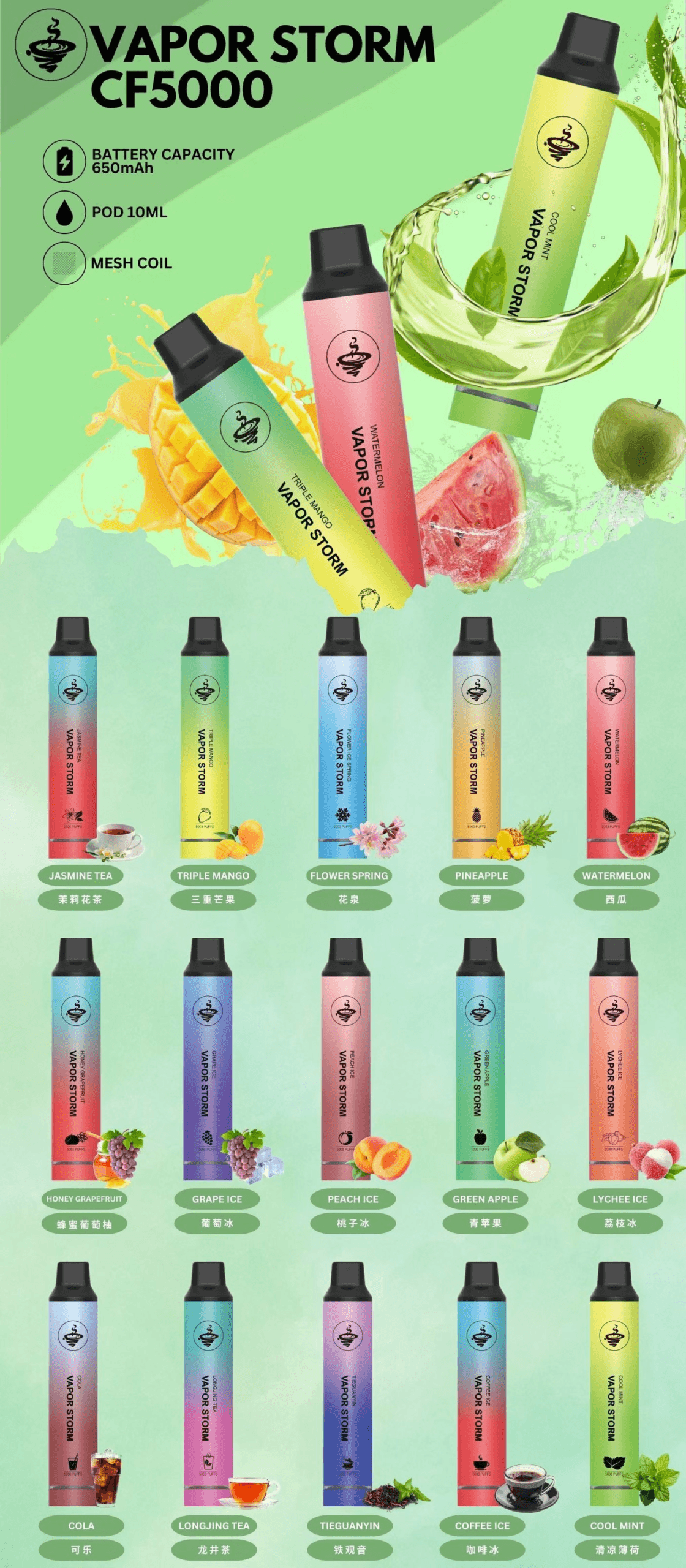 Vapor Storm 風暴 5000 Mesh 芯口感穩定爆發 650mAh 穩定長效動力 大容量果汁一機搞定 10ml 巨量裝載 台灣現貨:圖片 2